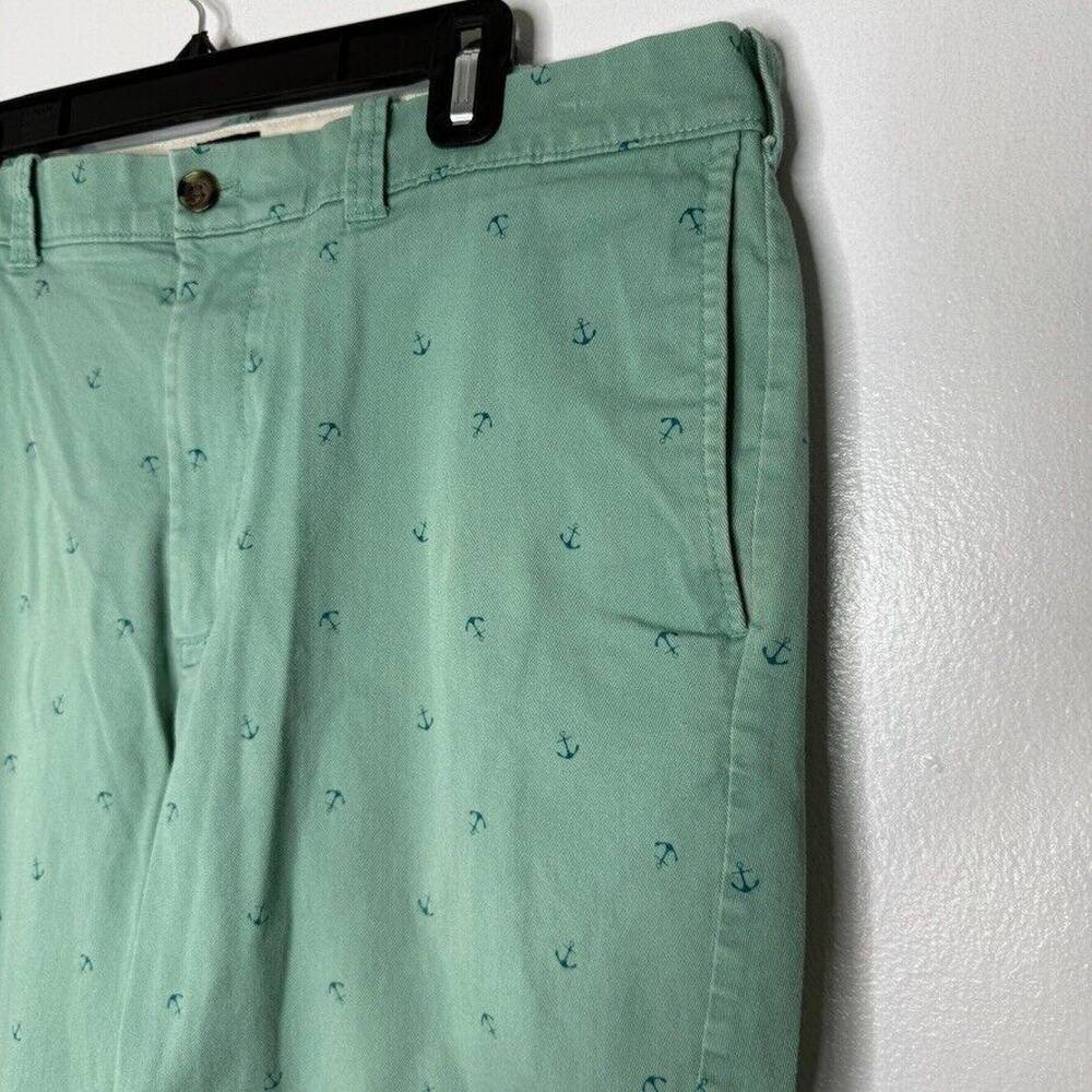 J Crew Men’s Anchor Print Shorts Size 35 Green Chino Classic Nautical Style 9”